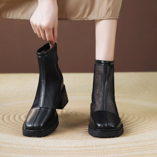 Women's Height Increasing Insole Small Hollow Mesh Women's Leather Boots